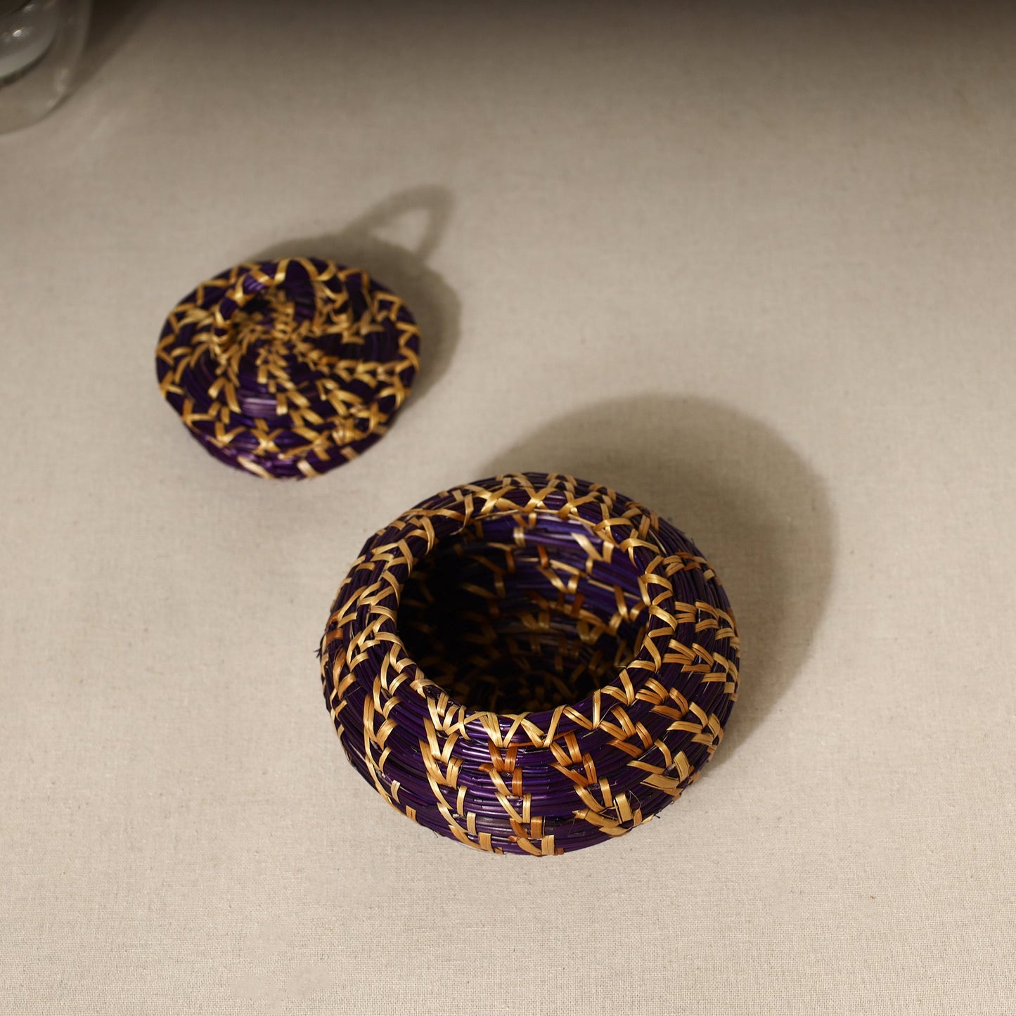 Handmade Sikki Grass Purple Multipurpose Utility Box (Small)