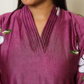 Handpainted Chanderi Silk Kurta Set with Palazzo & Dupatta