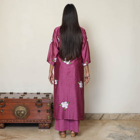 Handpainted Chanderi Silk Kurta Set with Palazzo & Dupatta