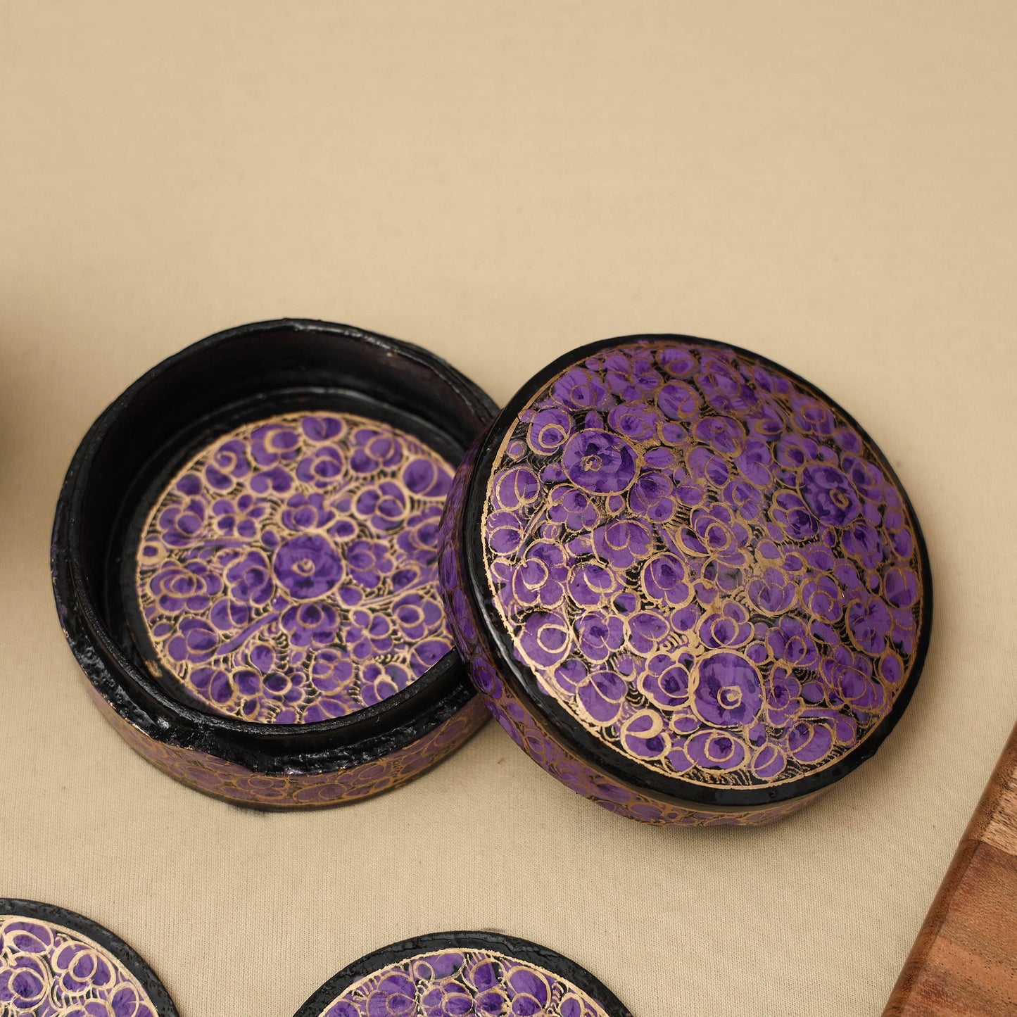 Purple - handpainted paper mache coaster with box (set