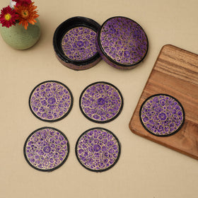 Purple - handpainted paper mache coaster with box (set