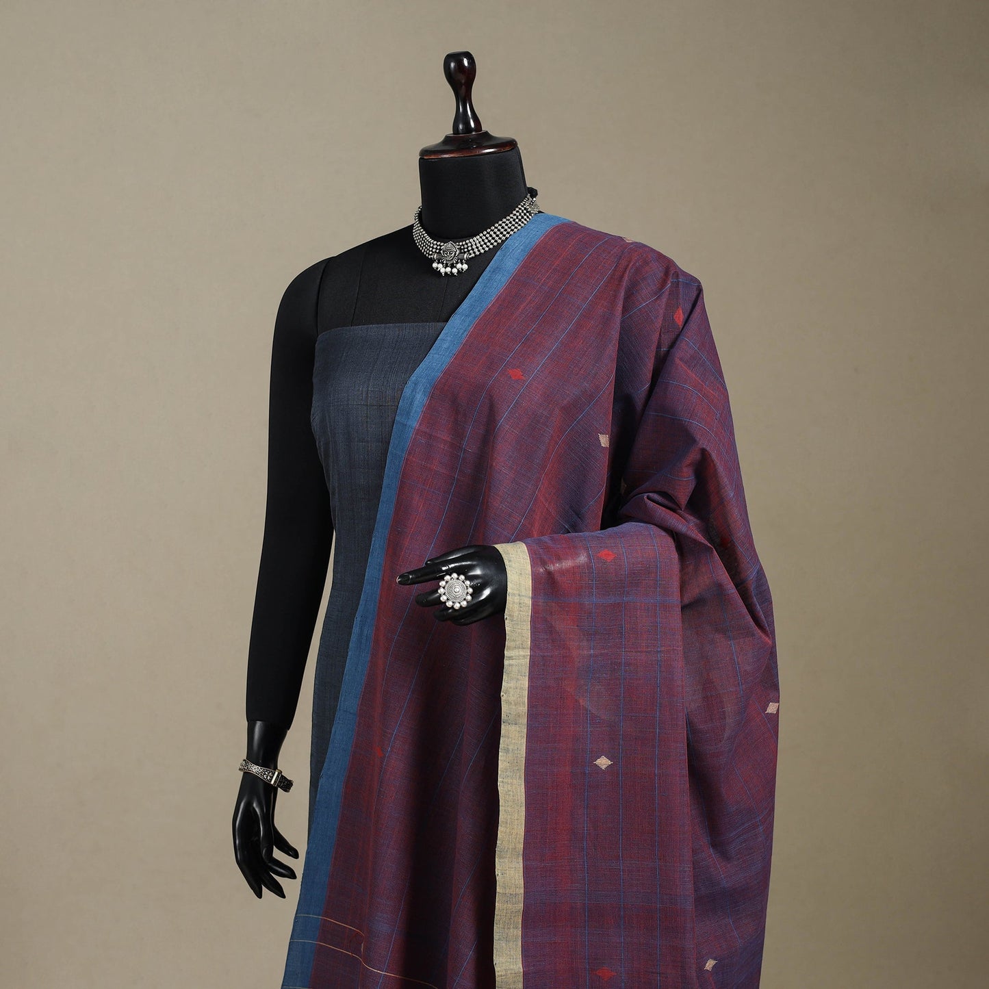 Peach - handspun handloom buti natural dyed cotton