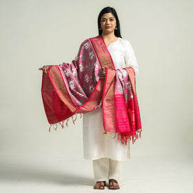  Handspun Handwoven Pochampally Ikat Silk Dupatta with Zari Border Online at iTokri.com