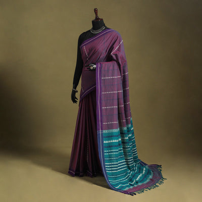 Purple - handwoven cotton begumpuri saree 13 - handcrafted
