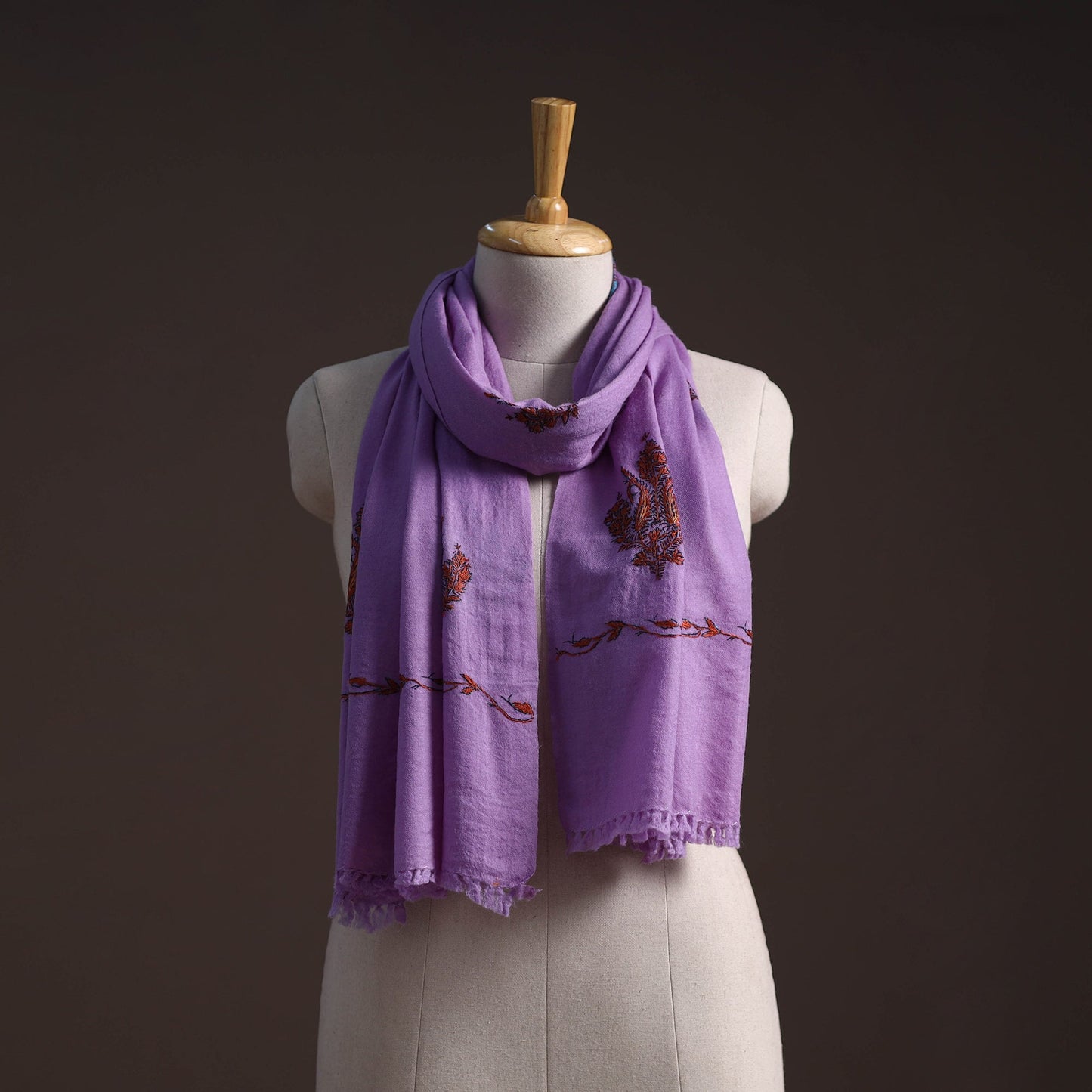 Handwoven sozni hand embroidered merino wool kashmiri stole