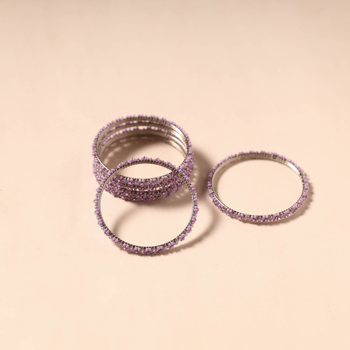 Purple - hapur flower beadwork bangles by aagaz (set of 6)