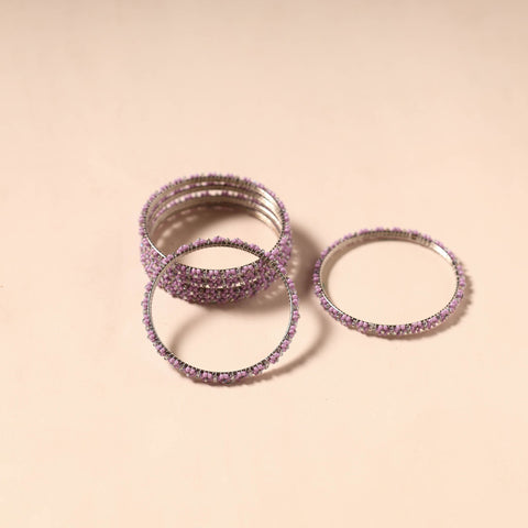 Purple - hapur flower beadwork bangles by aagaz (set of 6)