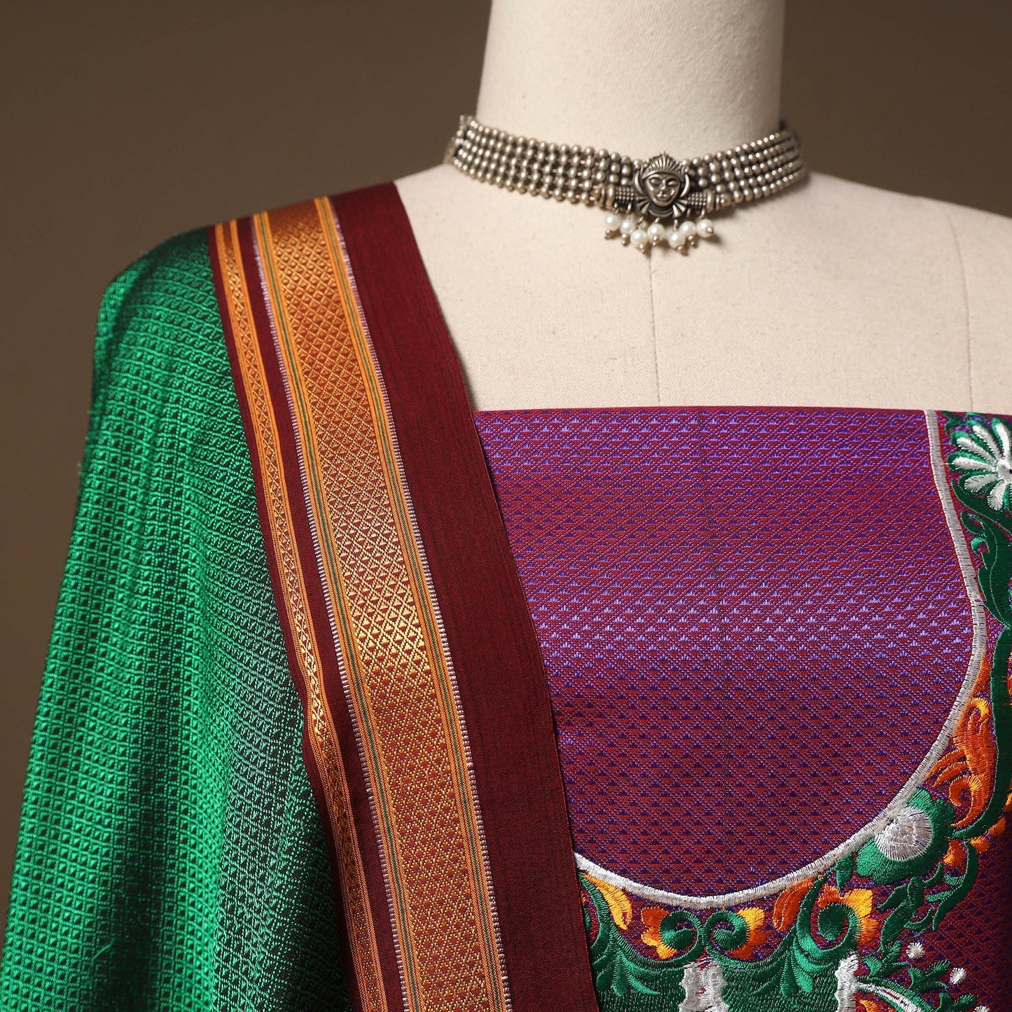 Ilkal kasuti embroidery khun silk 2pc unstitched dress