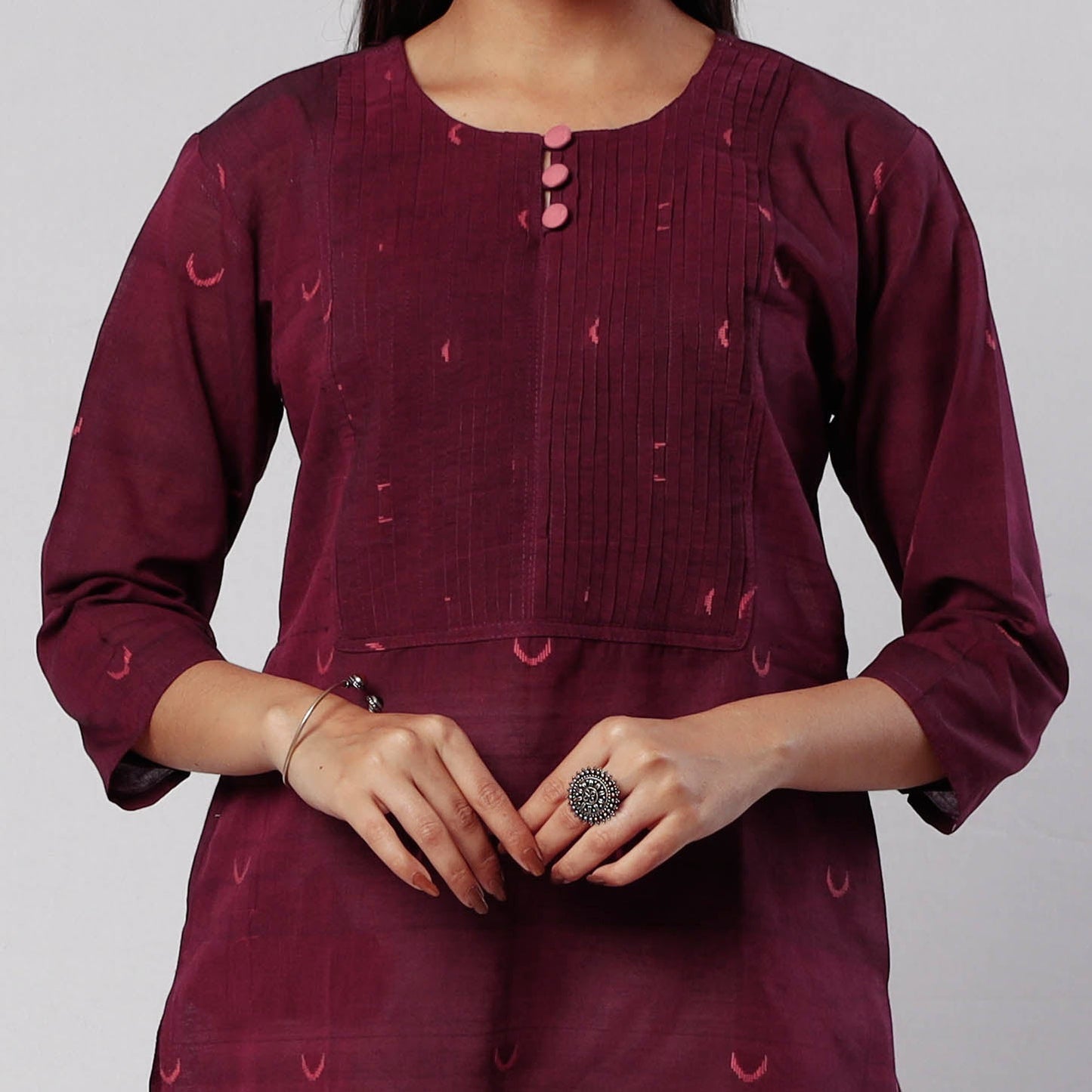 Jamdani Handloom Pintuck Cotton Short Kurta