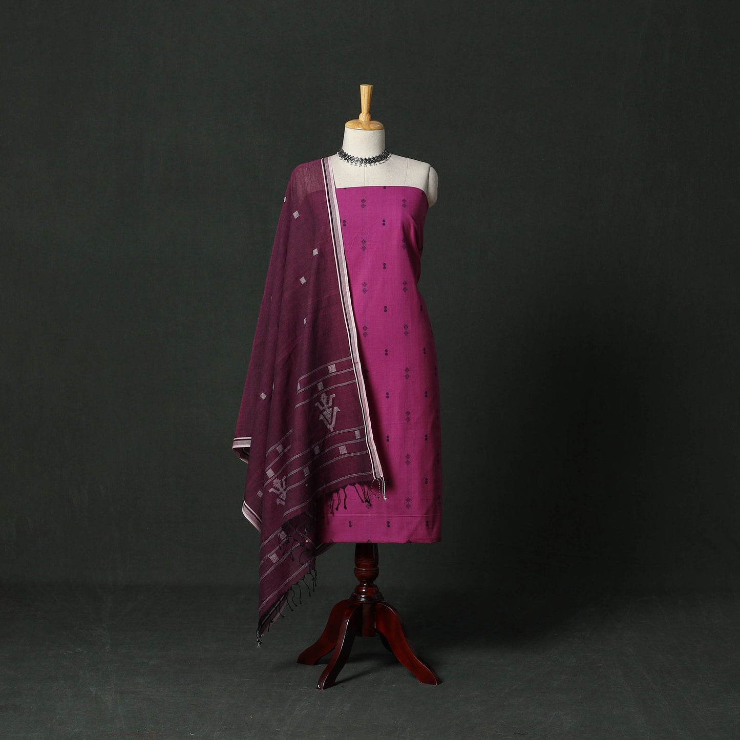 Jacquard cotton 2pc unstitched dress material with earrings