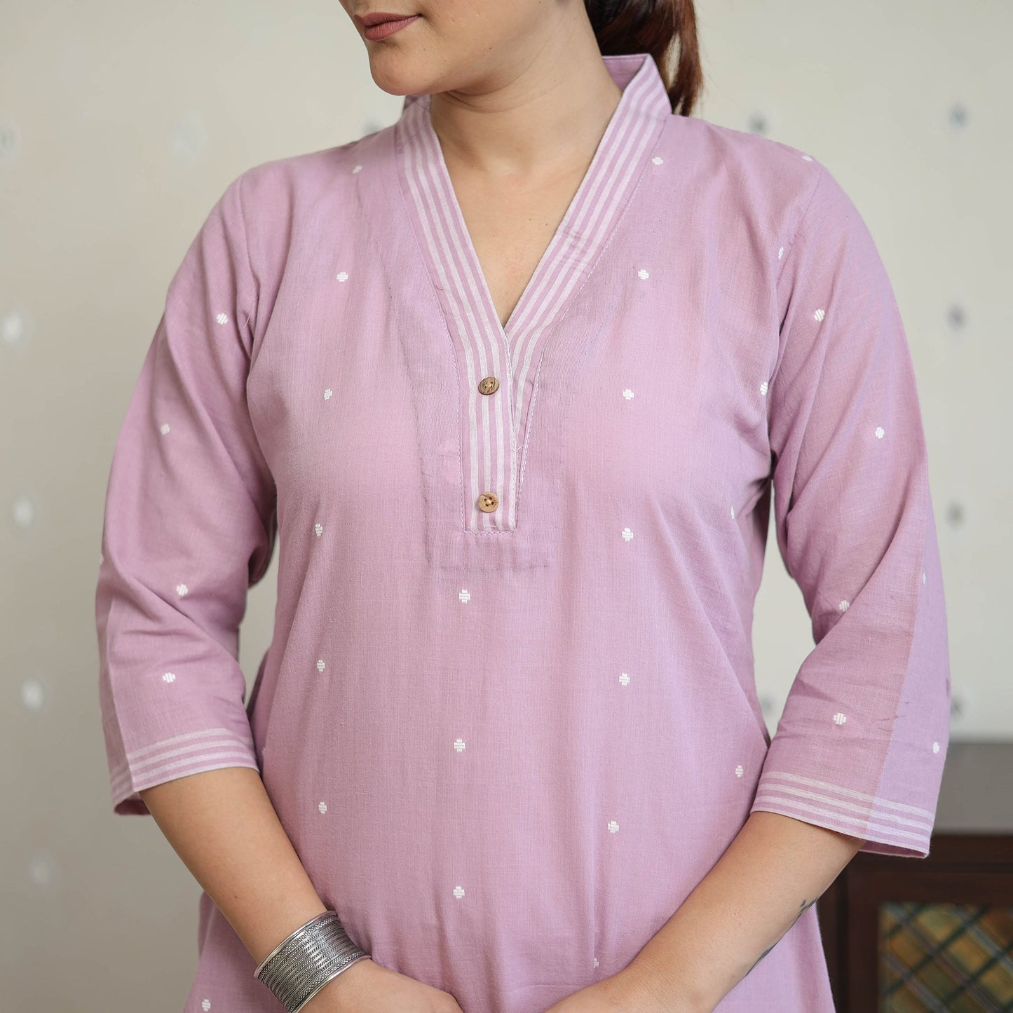 Purple - jacquard cotton straight kurta 02 - handcrafted