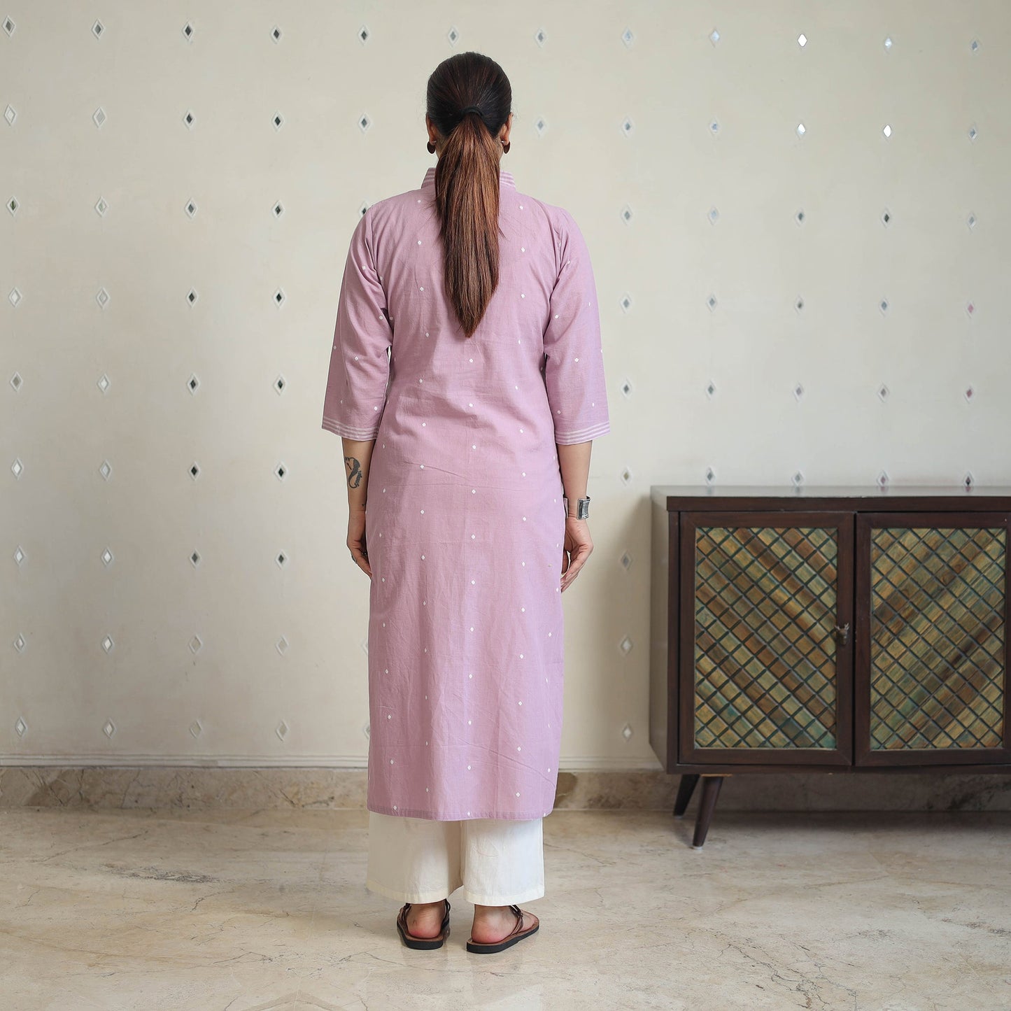 Purple - jacquard cotton straight kurta 02 - handcrafted