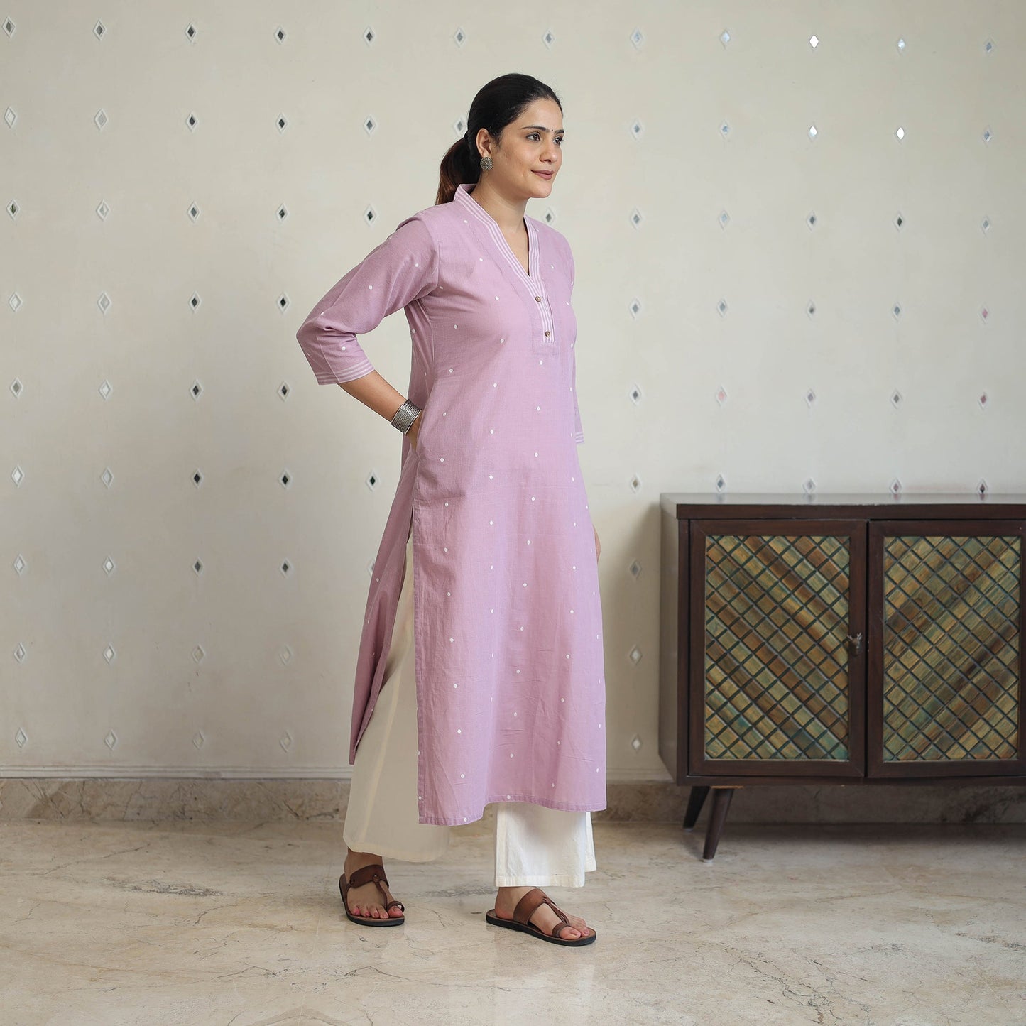 Purple - jacquard cotton straight kurta 02 - handcrafted
