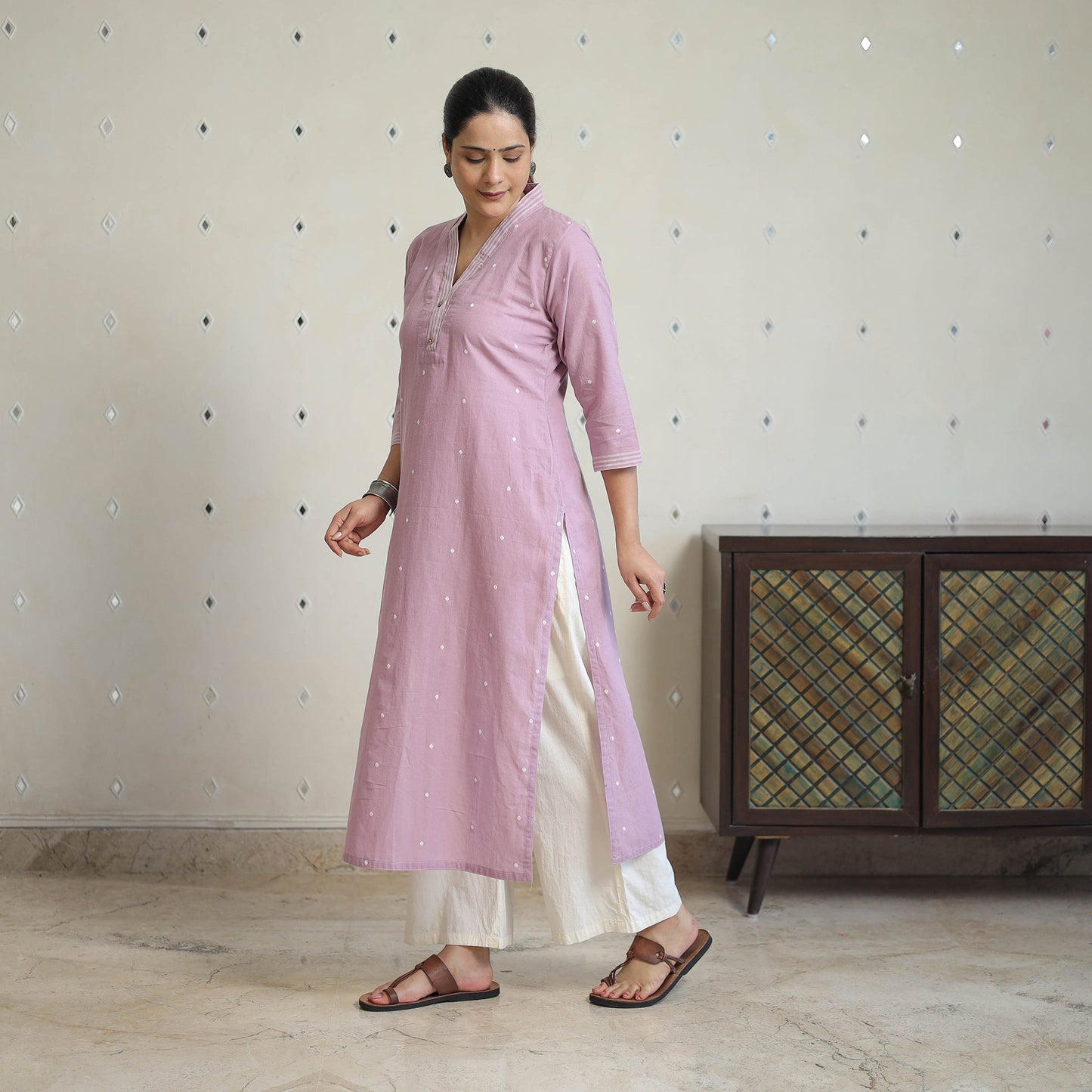 Purple - jacquard cotton straight kurta 02 - handcrafted