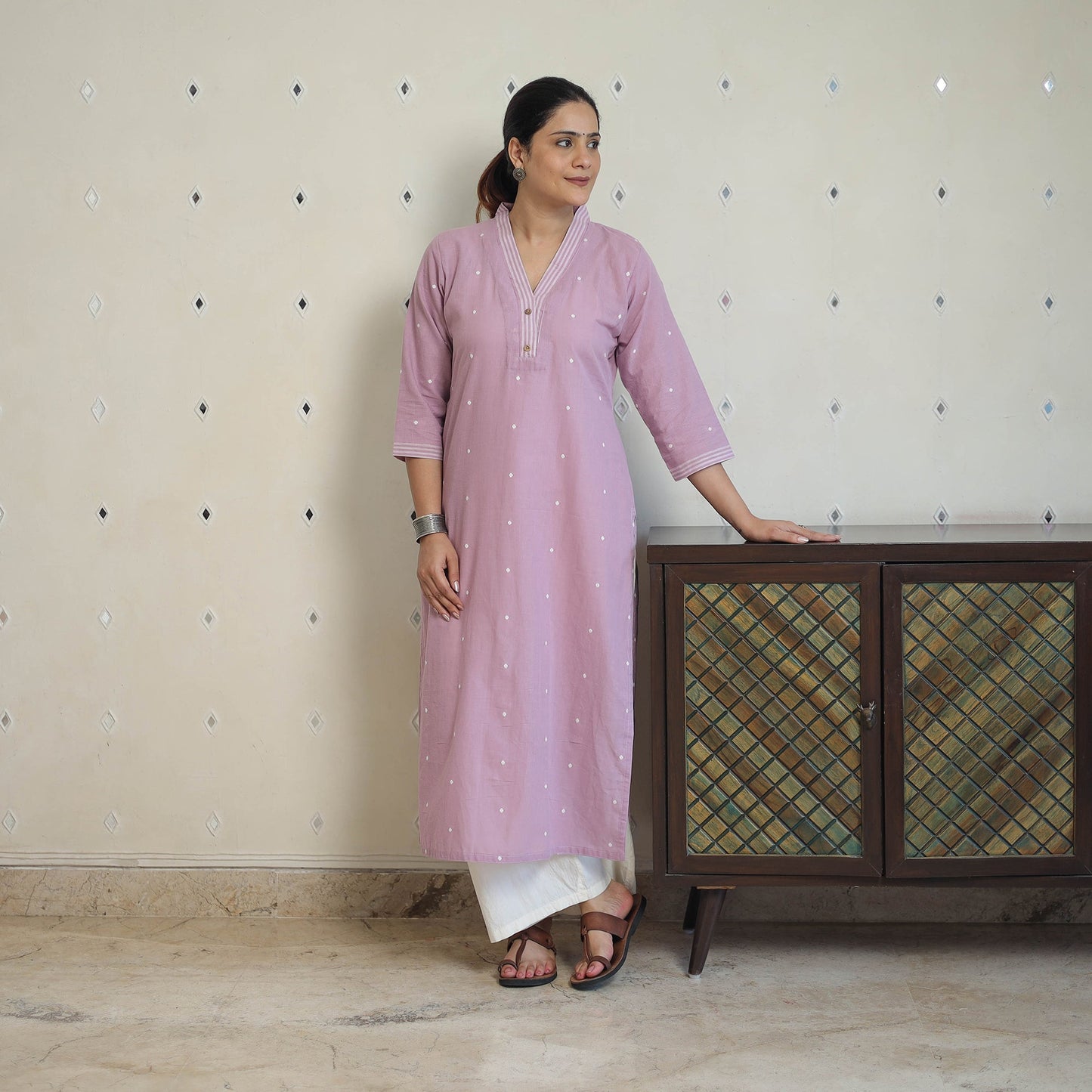 Purple - jacquard cotton straight kurta 02 - handcrafted