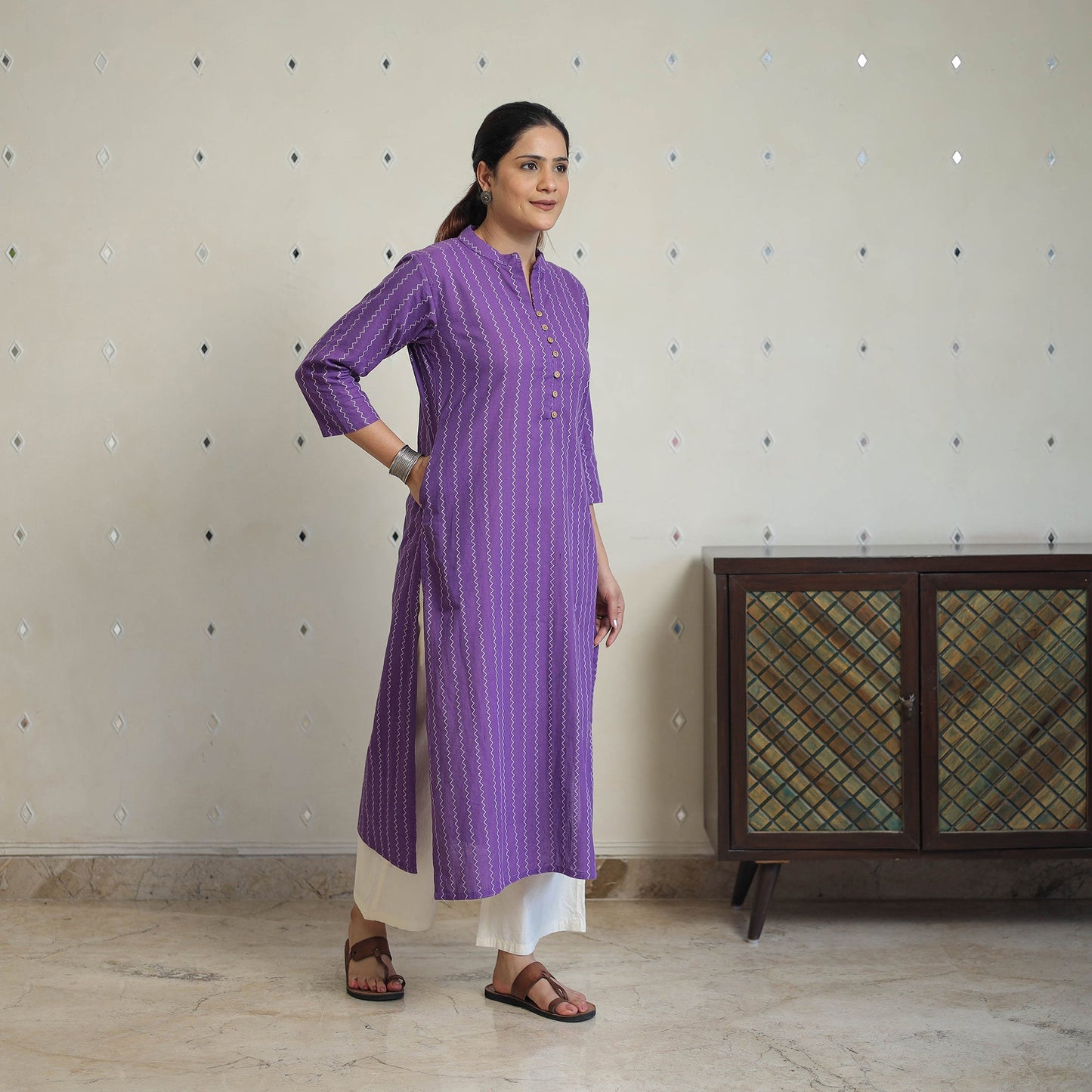 Purple - Jacquard Cotton Straight Kurta 11