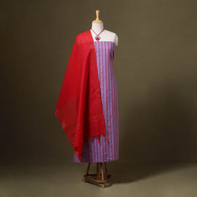 Purple Jacquard Cotton Dress Material with Jewellery Set