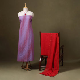 Purple Jacquard Cotton Dress Material with Jewellery Set