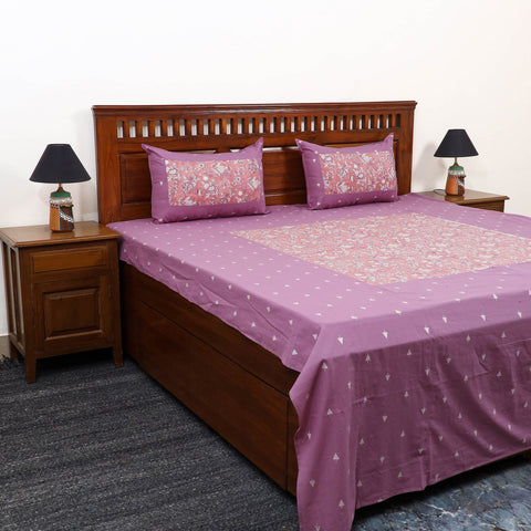 Buy Jacquard with Sanganeri Patch Cotton Bedsheet Set