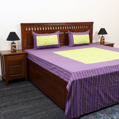 Buy Jacquard with Sanganeri Patch Cotton Bedsheet Set