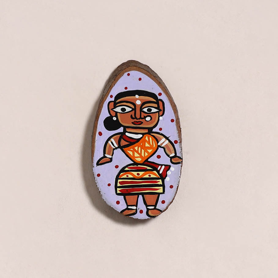 Jamini roy handpainted wooden fridge magnet 05 - handcrafted