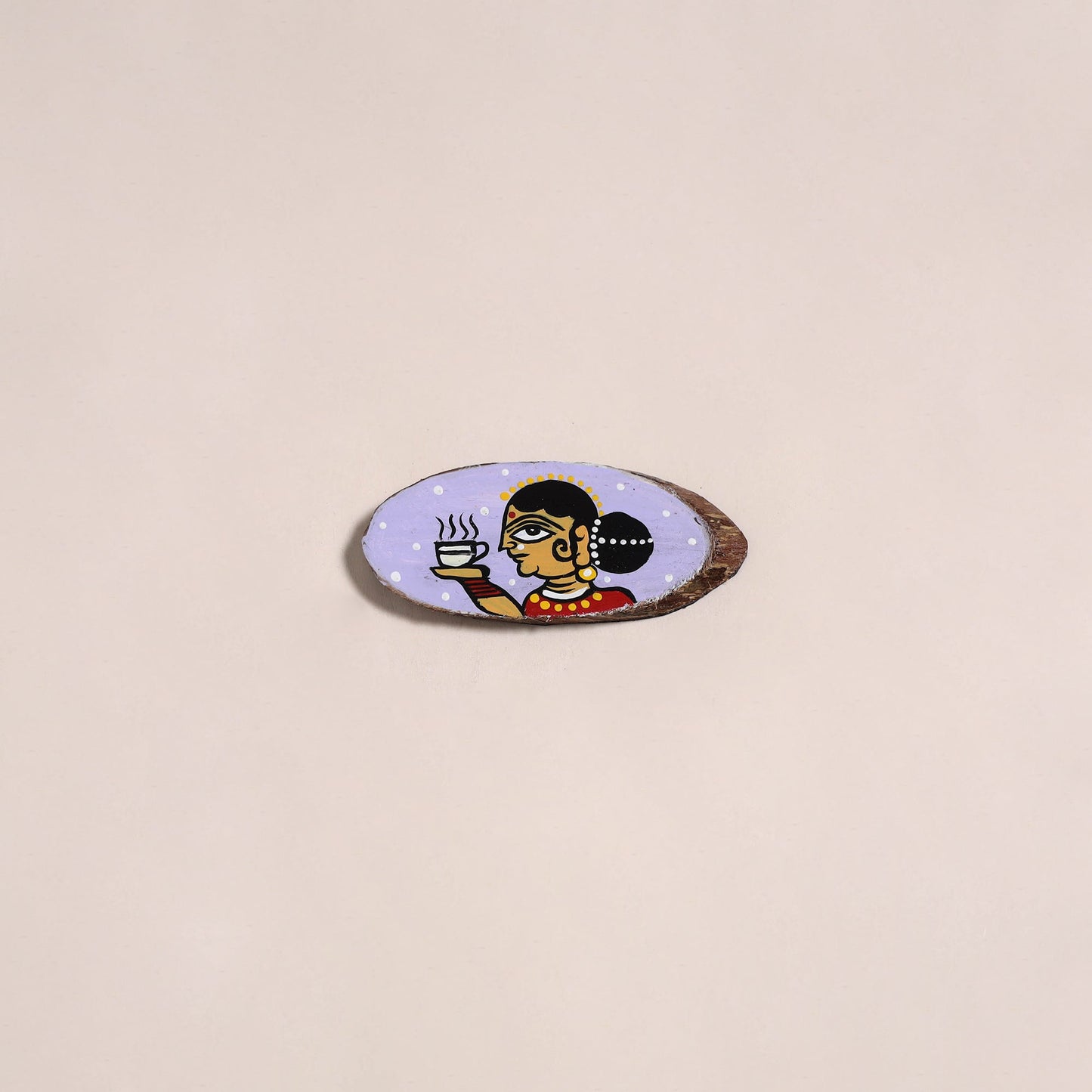 Jamini roy handpainted wooden fridge magnet 24 - handcrafted