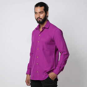 Purple Jhiri Handloom Cotton Men Full Sleeve Shirt