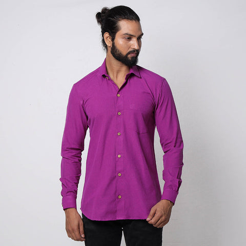 Purple Jhiri Handloom Cotton Men Full Sleeve Shirt