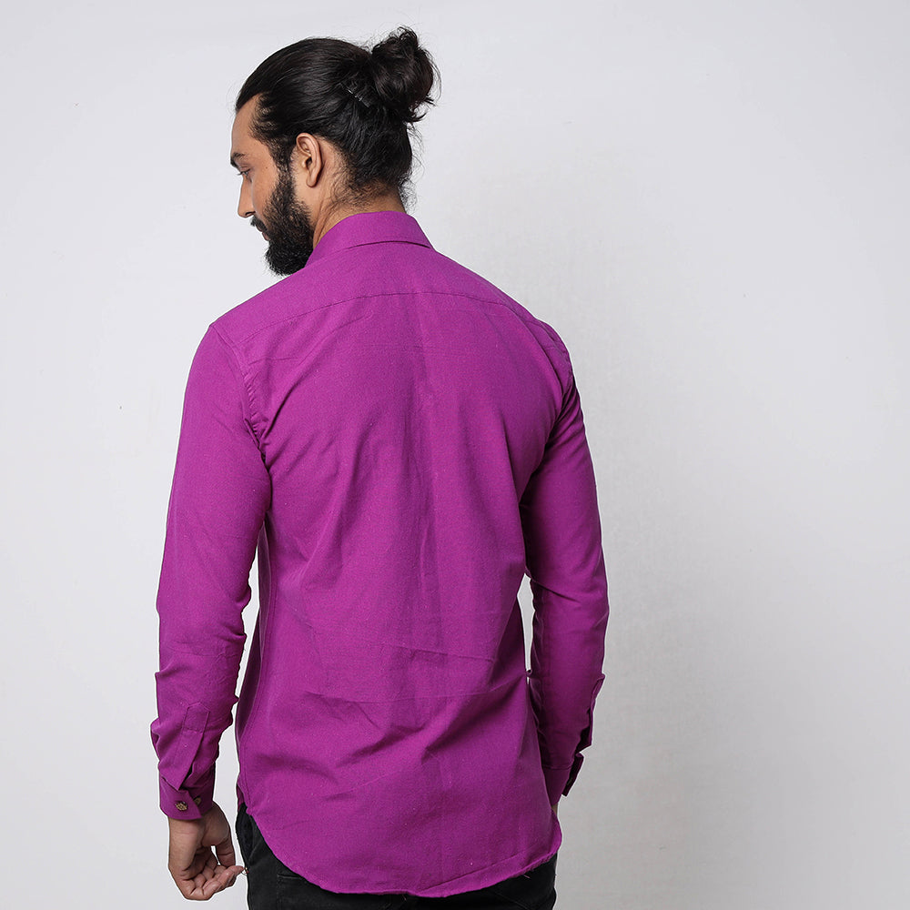 Purple Jhiri Handloom Cotton Men Full Sleeve Shirt