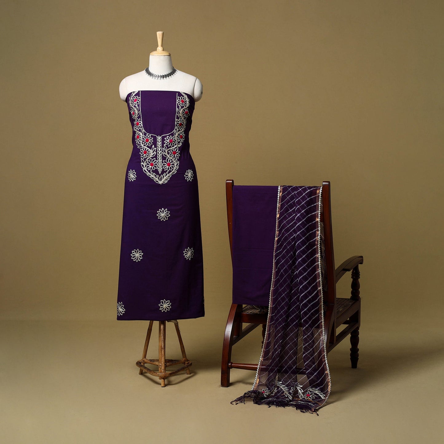 Kacchi gota patti work natural dyed pure cotton 3pc