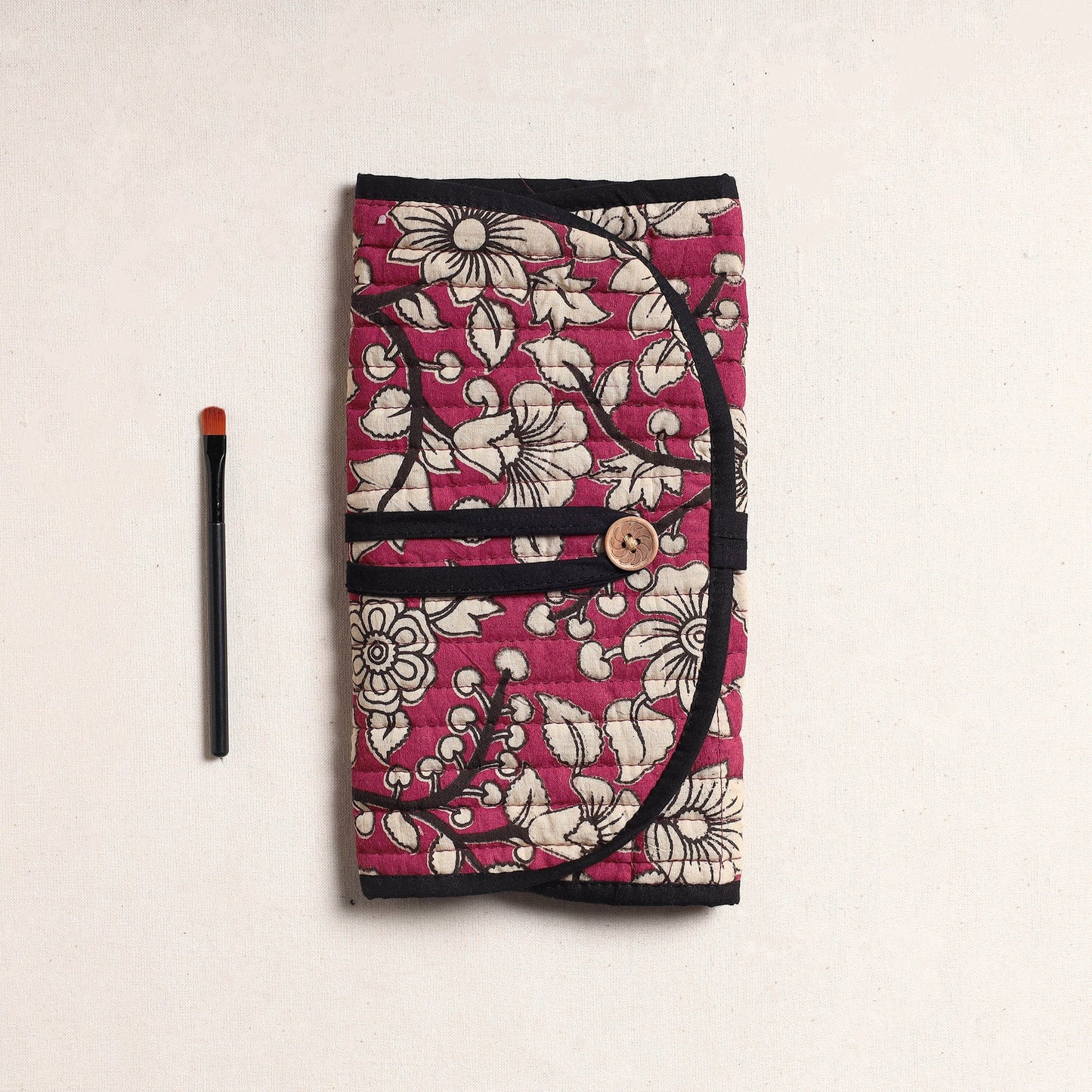 Kalamkari Fabric Multipurpose Segmented Make-up Brush Wrap Pouch/Case 