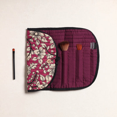  Kalamkari Fabric Multipurpose Segmented Make-up Brush Wrap Pouch/Case 