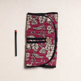  Kalamkari Fabric Multipurpose Segmented Make-up Brush Wrap Pouch/Case 