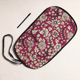  Kalamkari Fabric Multipurpose Segmented Make-up Brush Wrap Pouch/Case 