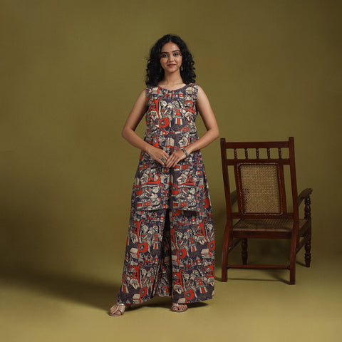 Purple - kalamkari printed cotton 2pc kurta set for women