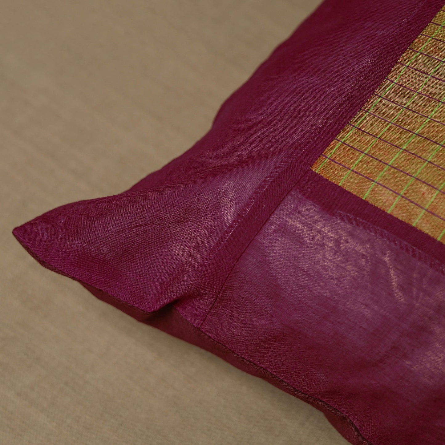 Purple - Kanchipuram Patchwork Cotton Cushion Cover 11