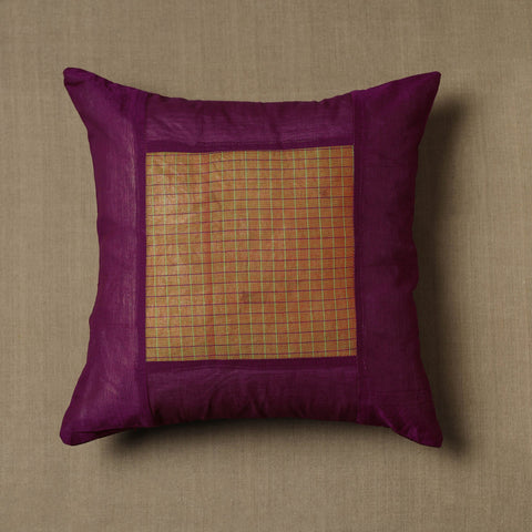 Purple - Kanchipuram Patchwork Cotton Cushion Cover 23