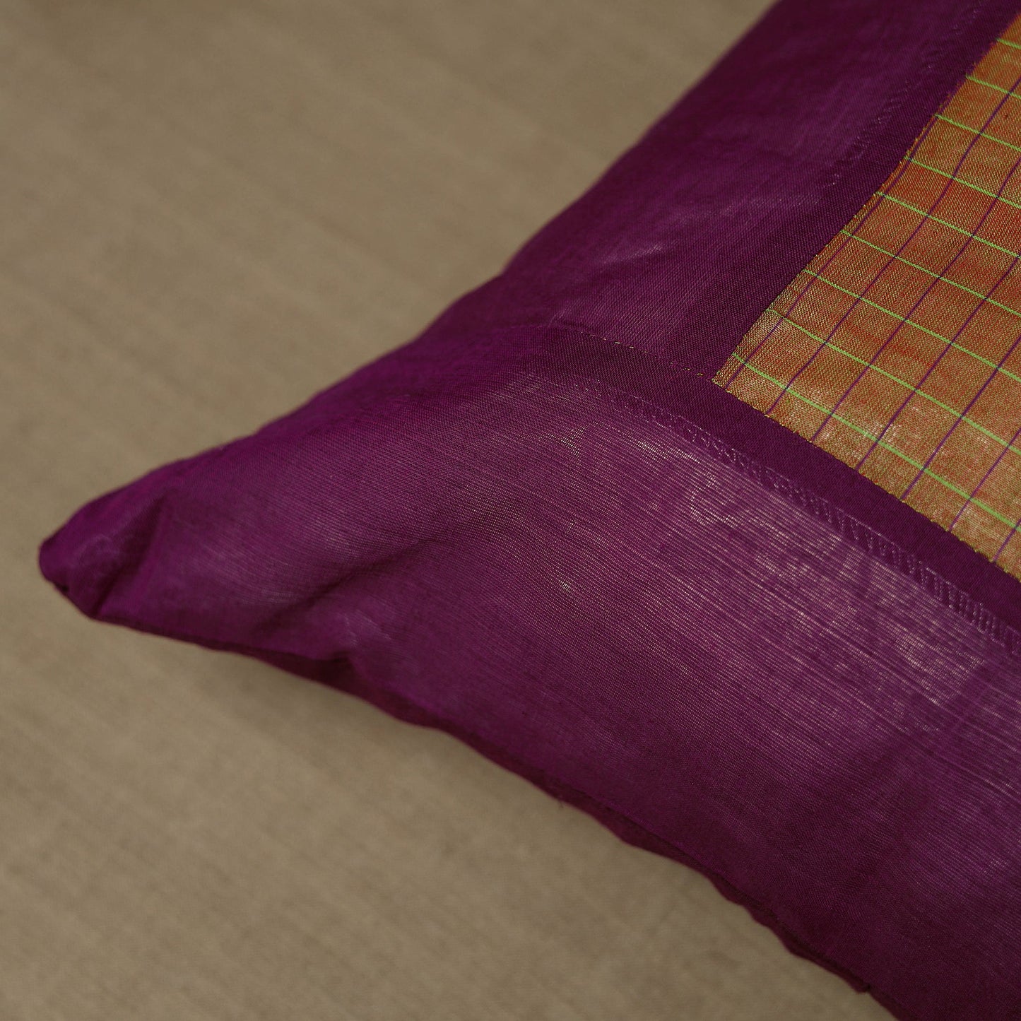 Purple - Kanchipuram Patchwork Cotton Cushion Cover 23