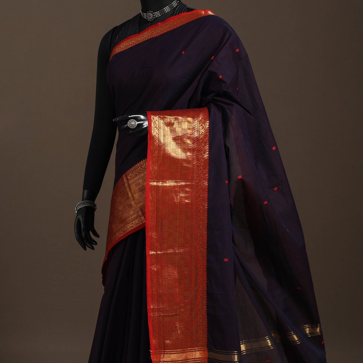 Purple - kandangi buti chettinad cotton saree with border