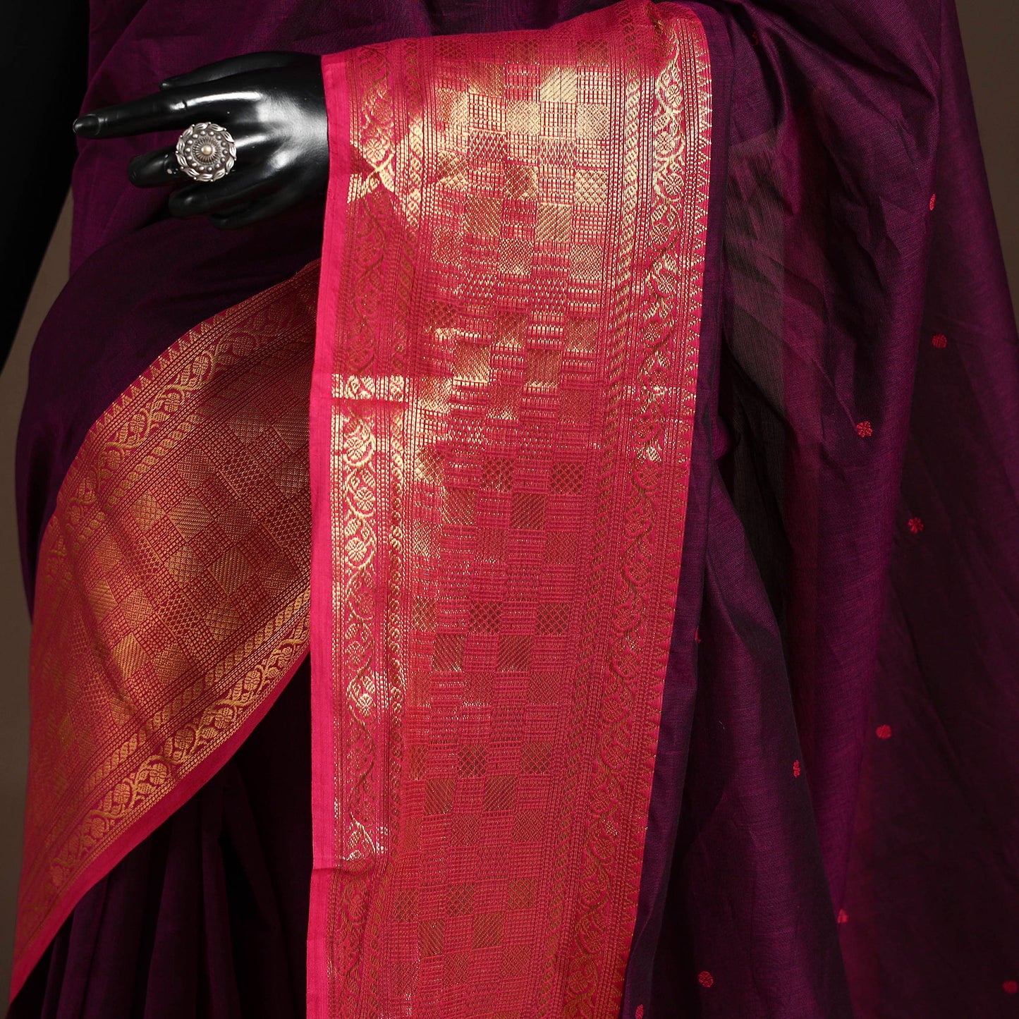 Purple - kandangi buti chettinad cotton saree with border