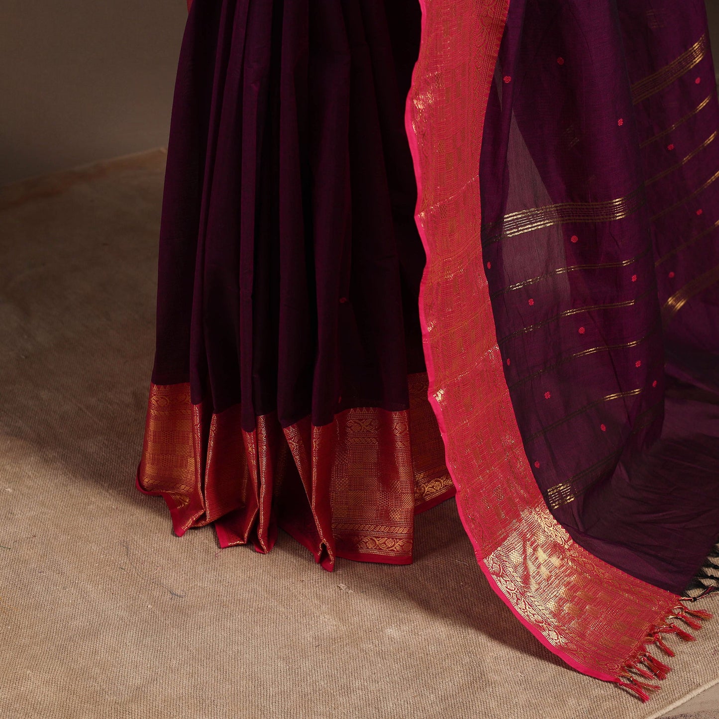 Purple - kandangi buti chettinad cotton saree with border