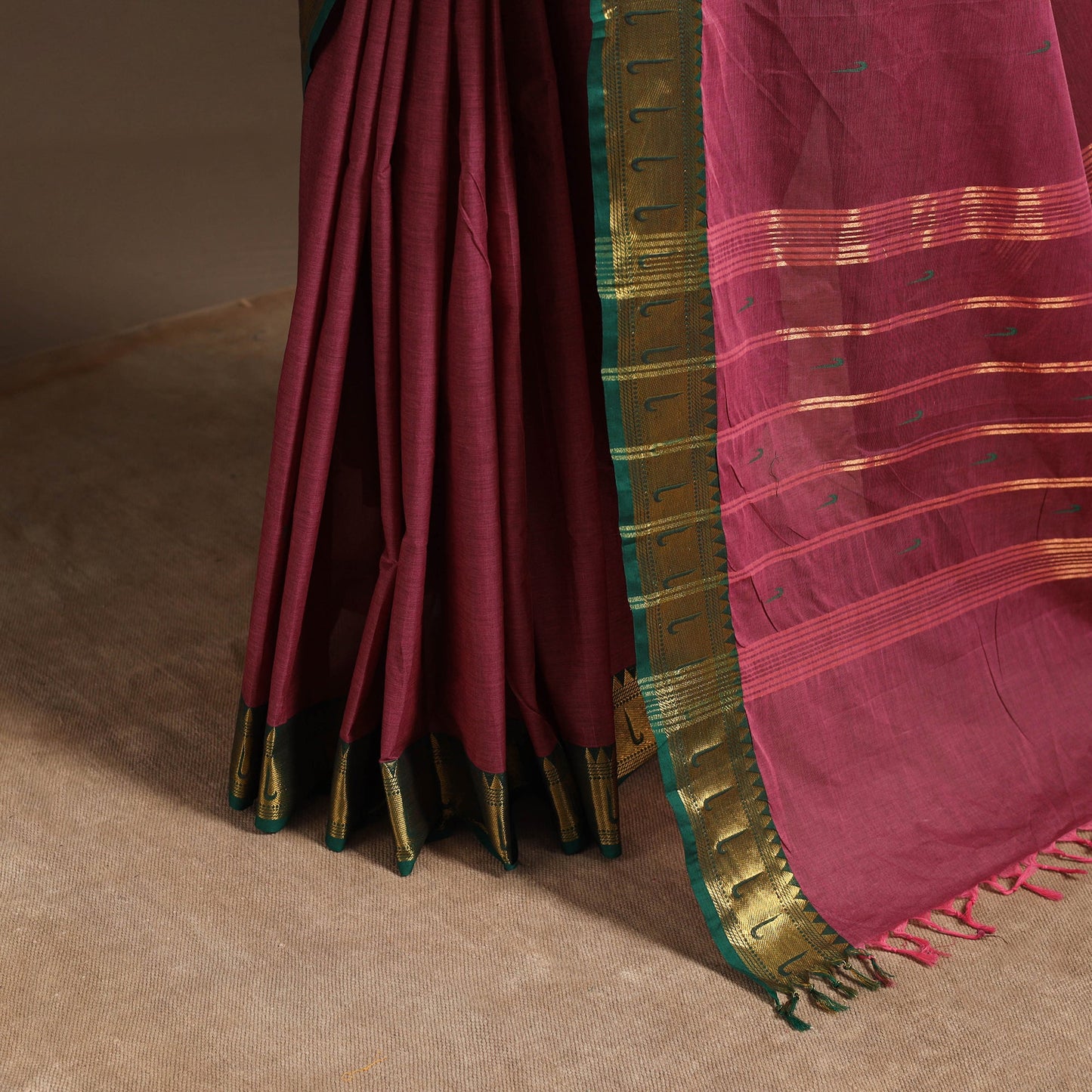 Purple - kandangi buti chettinad cotton saree with border