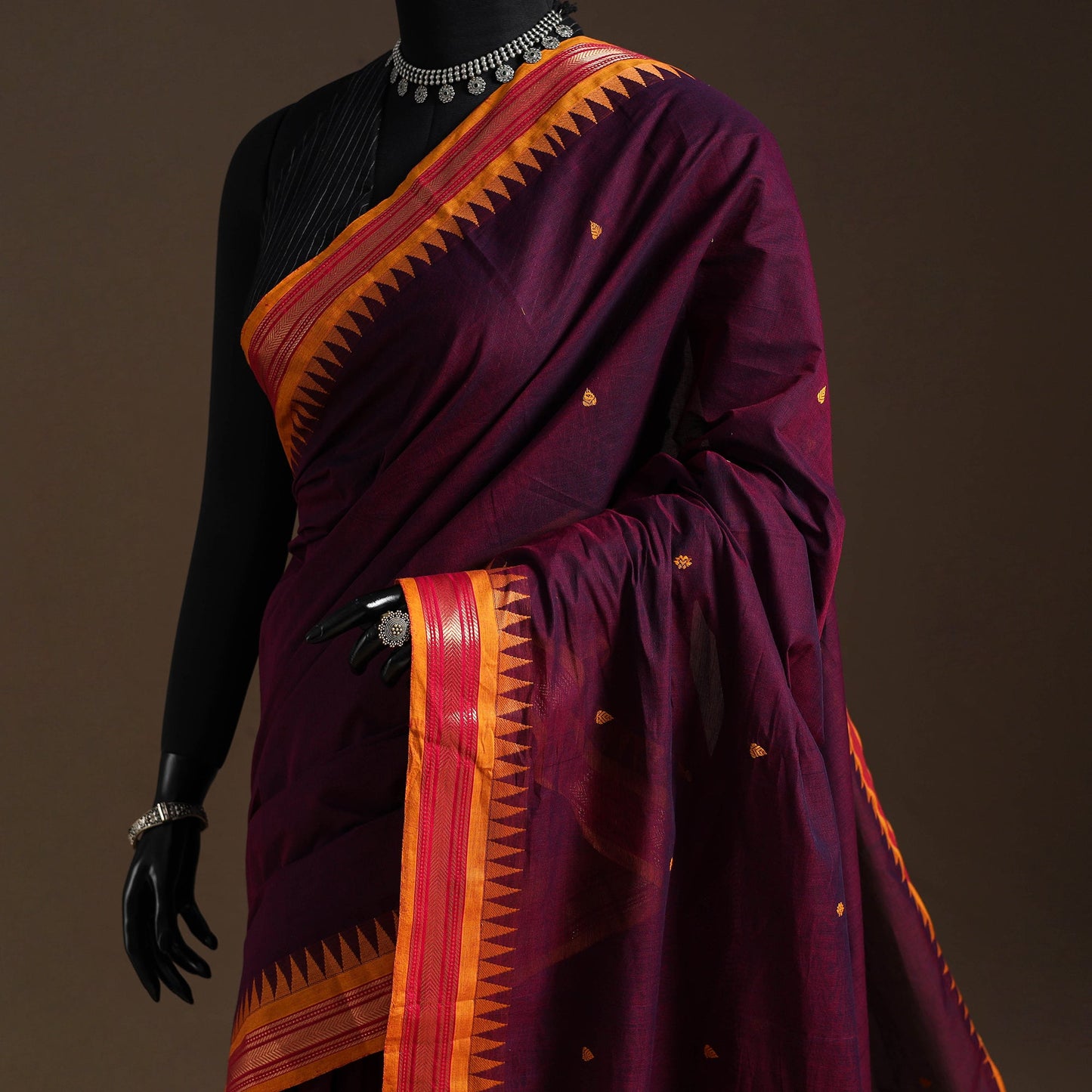 Purple Kandangi Chettinad Cotton Saree with Zari Border