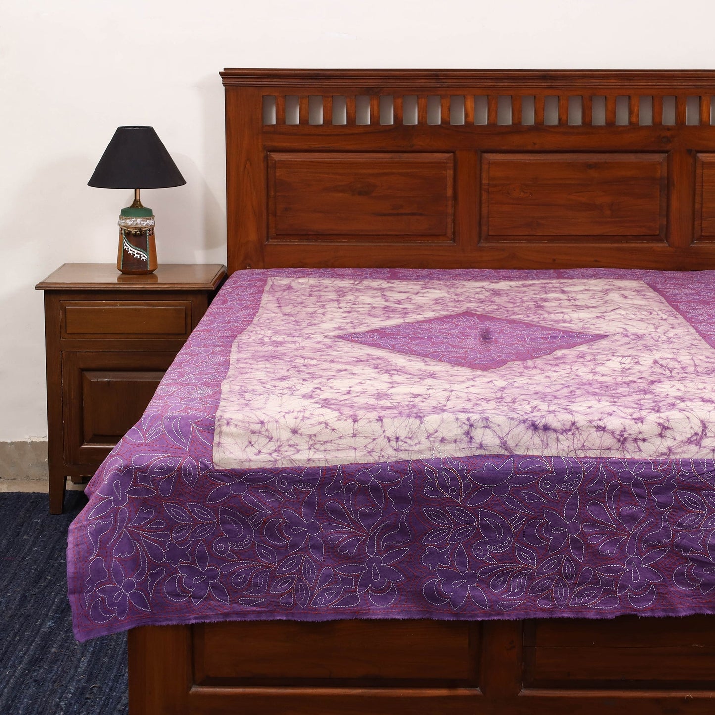 Kantha handwork cotton single hand batik bed sheet 11