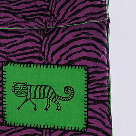 Purple Kantha Work Block Print Cotton Mobile Sling Bag 