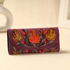 Pruple Kashmiri Crewel Hand Embroidery Velvet Travel Wallet