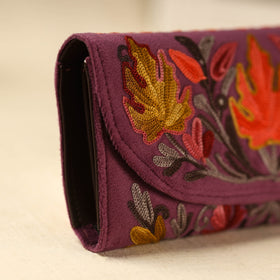 Pruple Kashmiri Crewel Hand Embroidery Velvet Travel Wallet