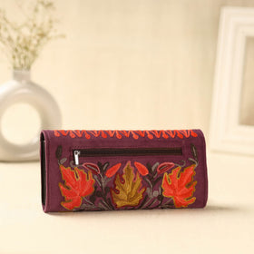 Pruple Kashmiri Crewel Hand Embroidery Velvet Travel Wallet