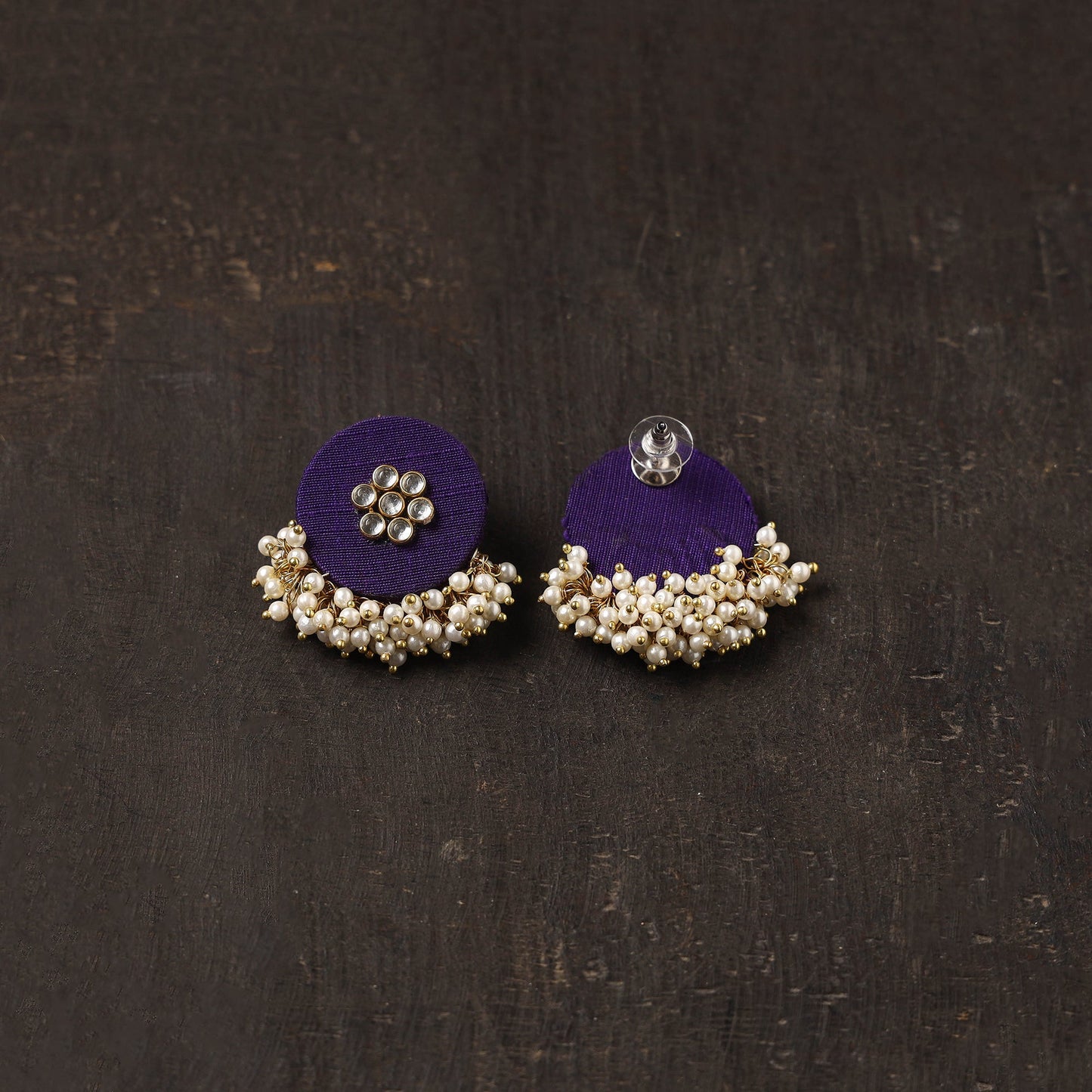 Purple - kavya fabart earrings with kundan & beads