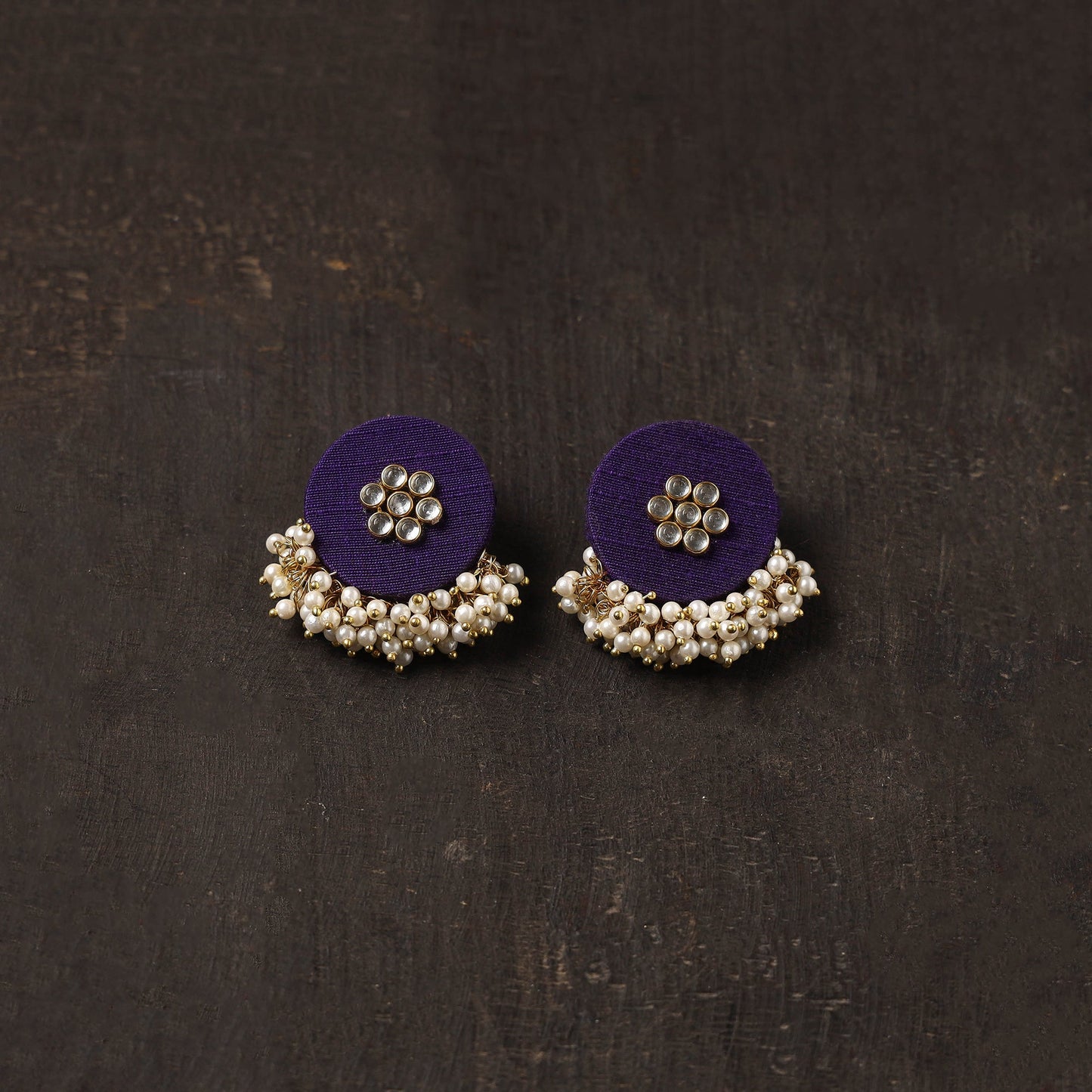 Purple - kavya fabart earrings with kundan & beads